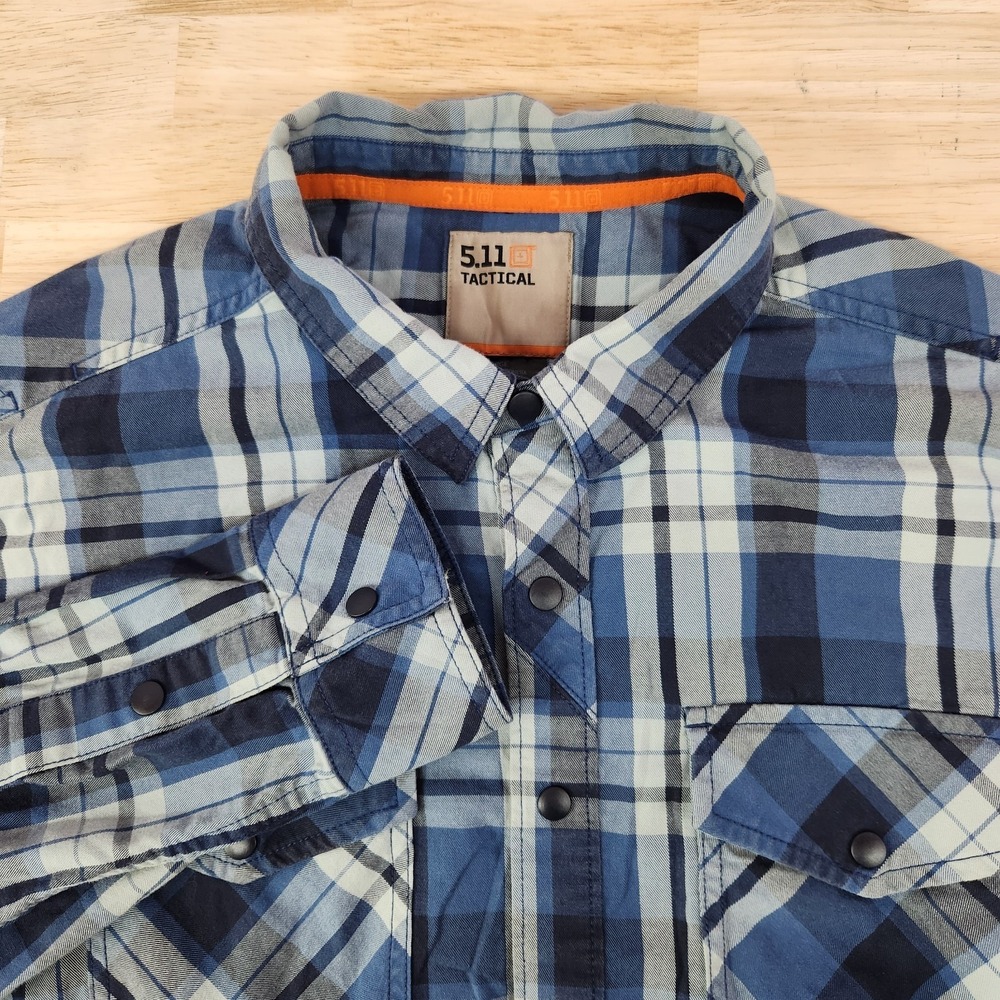 5.11 Tactical Snap Button Plaid Long Sleeve Shirt Men Size L Blue